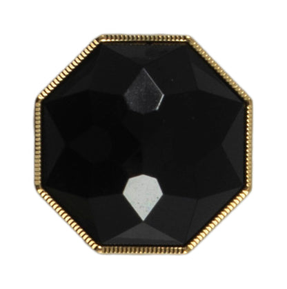 Black gem octagon button with a gold edge on a Milward card