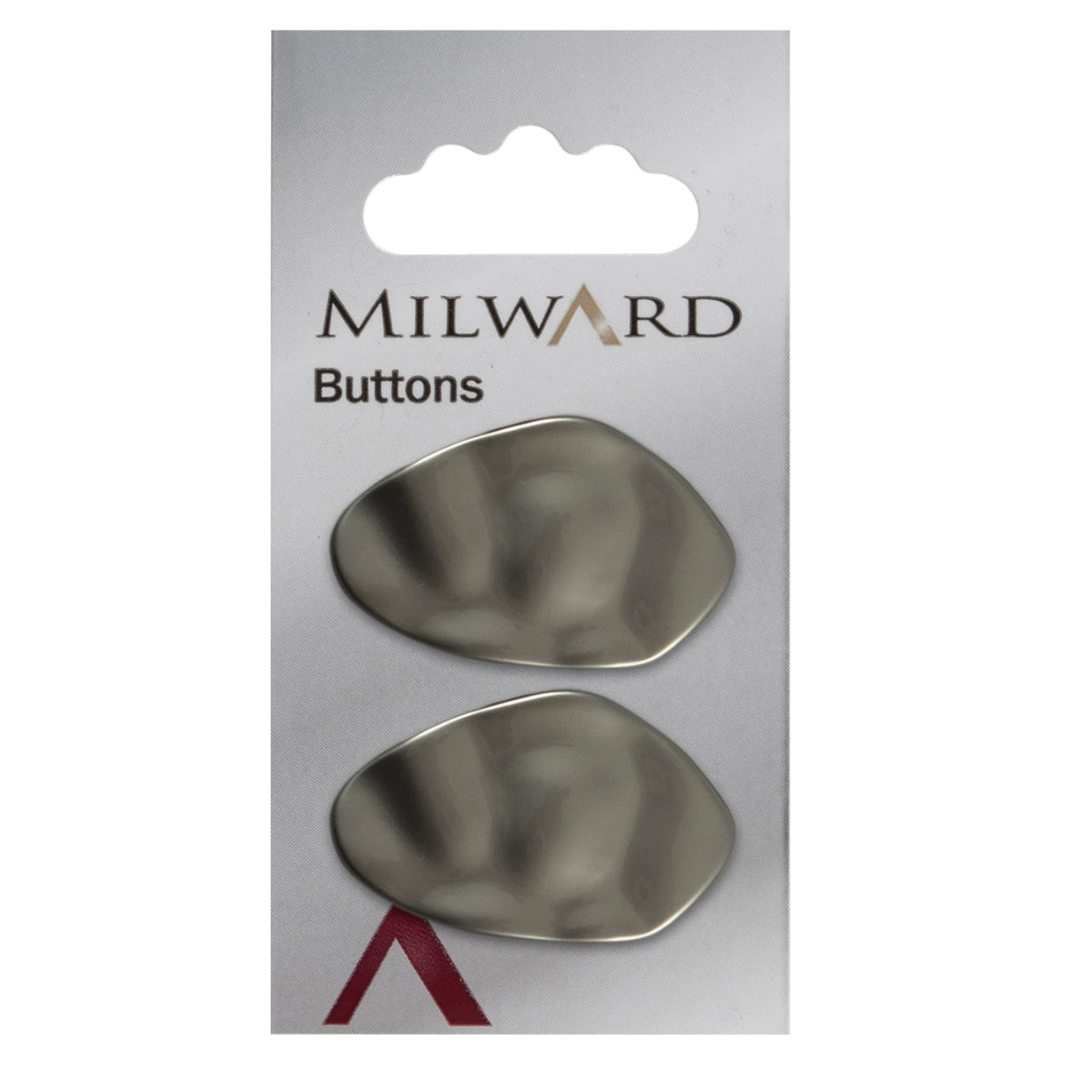 2 abstract shiny grey oval buttons on a Milward card