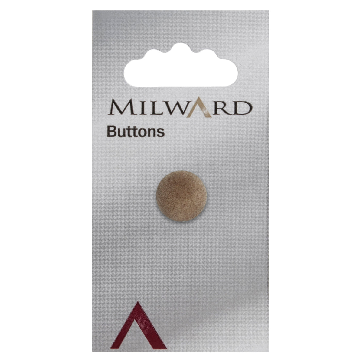 Small beige fluffy pom pom style button on a card