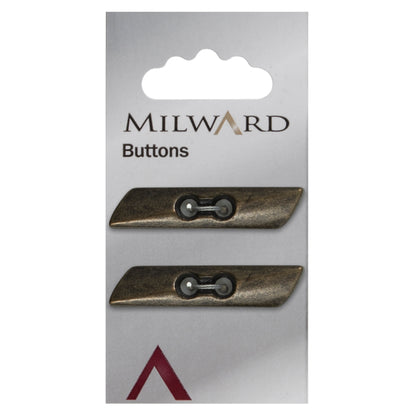 Two dark bronze metal toggle buttons on a card
