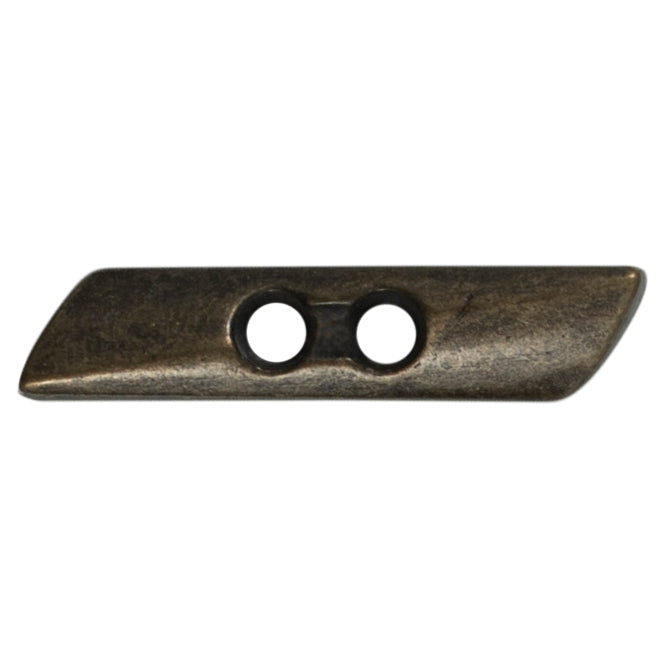 Two dark bronze metal toggle buttons on a card