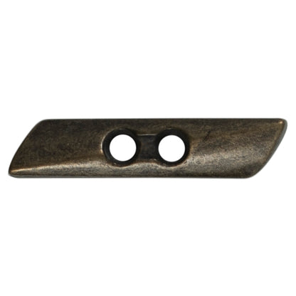 Two dark bronze metal toggle buttons on a card