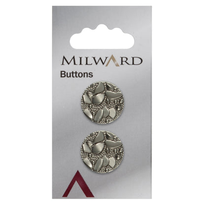 Two irregular silver stone effect buttons on a card