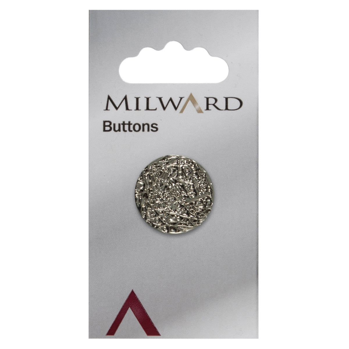 Textured silver button on a card