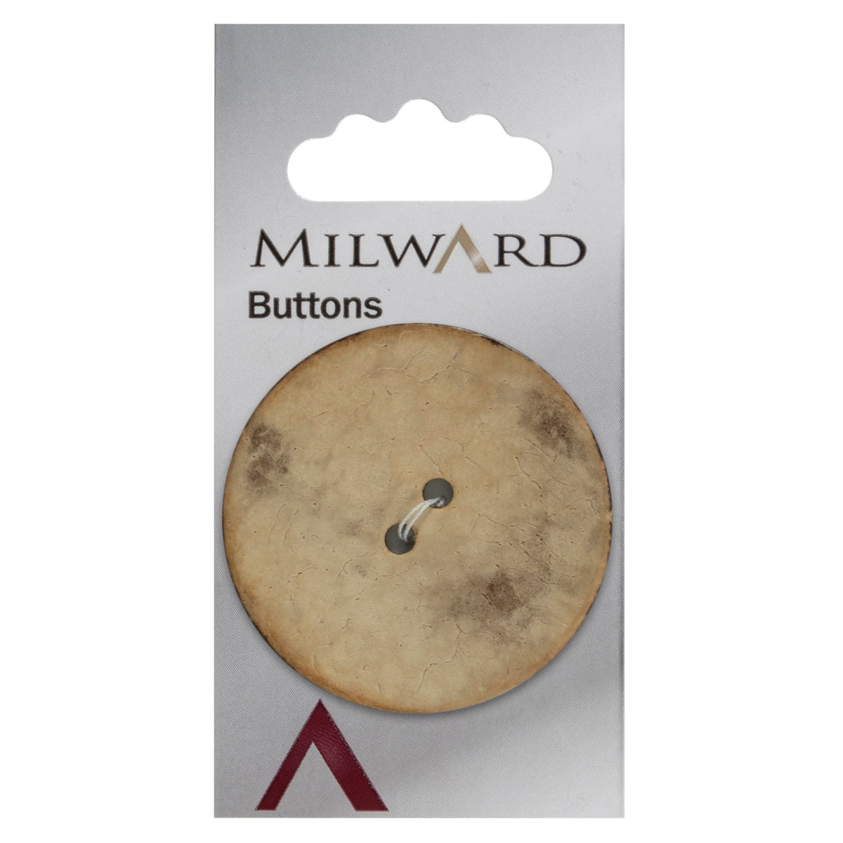 Extra large round coconut button on a card