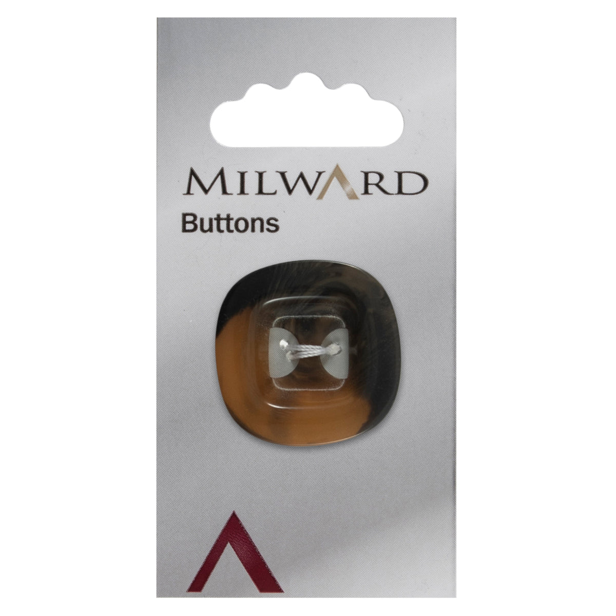 Chunky medium brown square button on a card