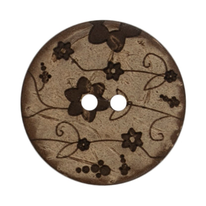2 coconut buttons with an engraved flower design on a Milward card
