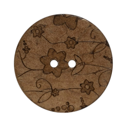 2 coconut buttons with an engraved flower design on a Milward card