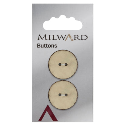 2 round beige coconut buttons on a Milward card