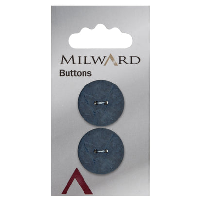 2 round dusky blue coconut buttons on a Milward card