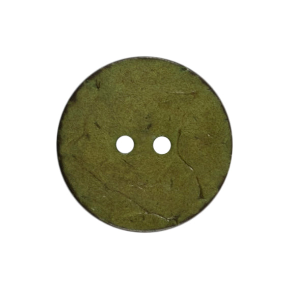 2 round moss green coconut buttons on a Milward card