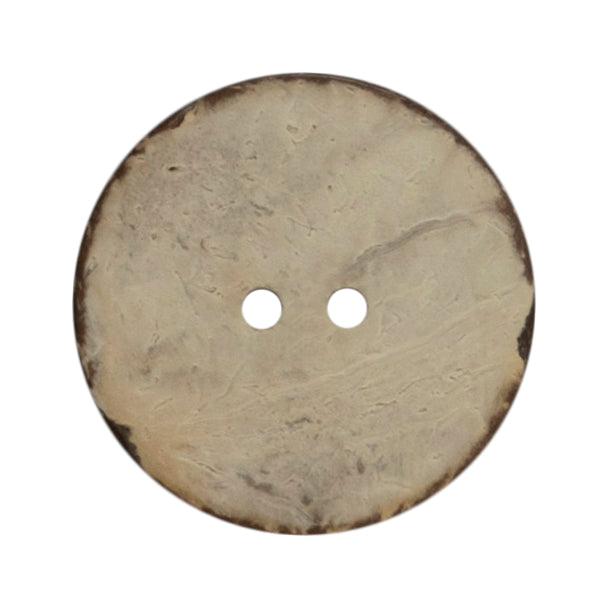 Round beige coconut button on a Milward card