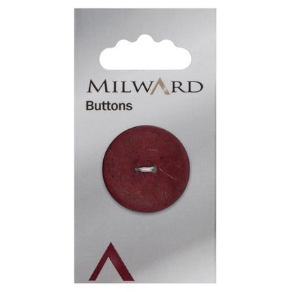 Round wine coconut button on a Milward card