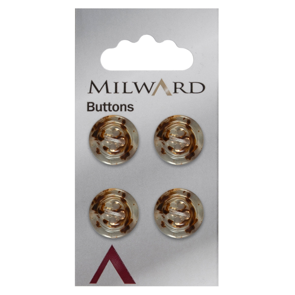 4 clear buttons with bronze flecks on a Milward card