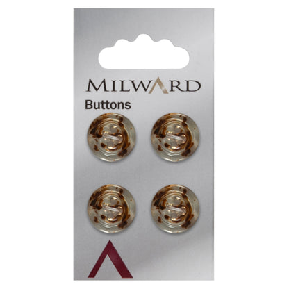 4 clear buttons with bronze flecks on a Milward card