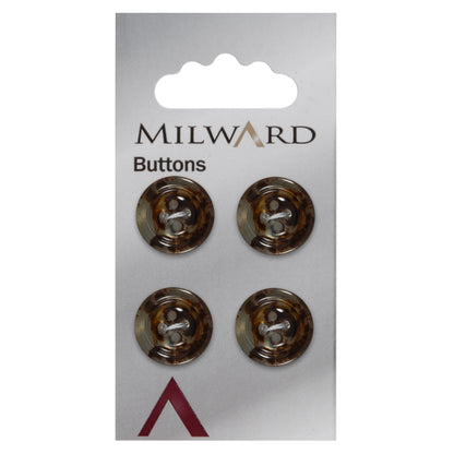 4 smoky buttons with bronze flecks on a Milward card