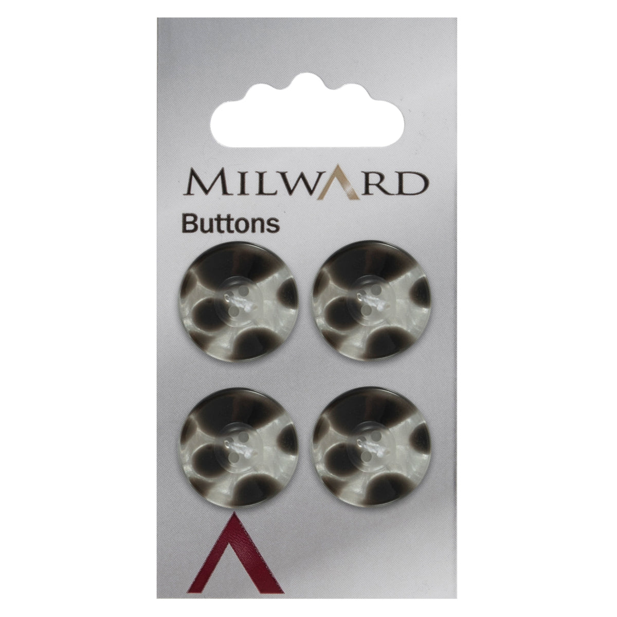 4 smoky tortoiseshell effect buttons on a Milward card