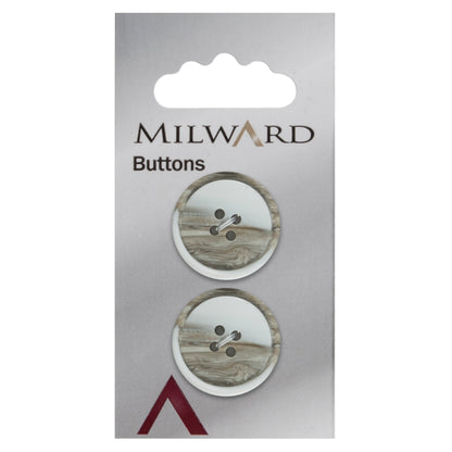 2 white, stone-coloured round buttons with a slightly tilted centre on a Milward card