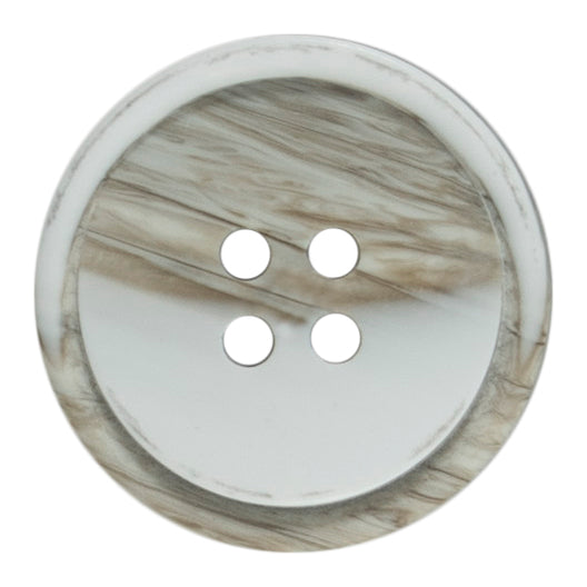 White, stone-coloured round button with a slightly tilted centre on a Milward card