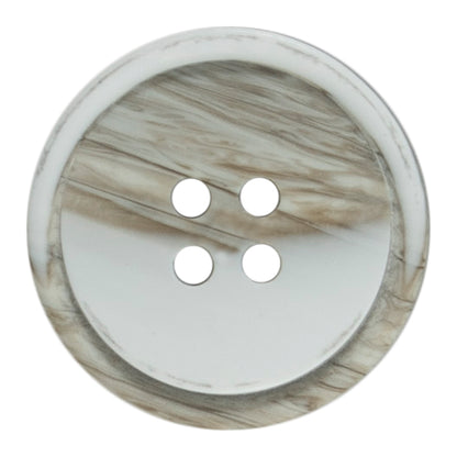 White, stone-coloured round button with a slightly tilted centre on a Milward card