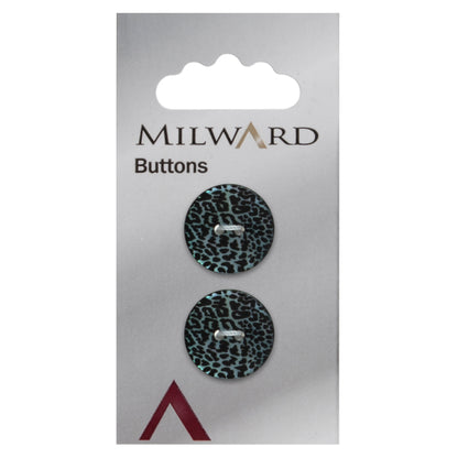 2 mother of pearl buttons with an animal print on a Milward card