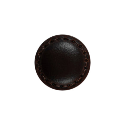 3 chocolate brown imitation leather buttons with a stitched rim on a Milward card