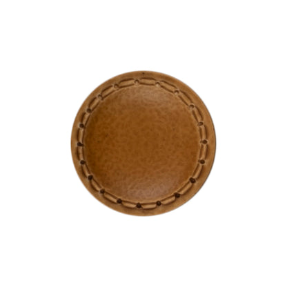3 light tan imitation leather buttons with a stitched rim on a Milward card