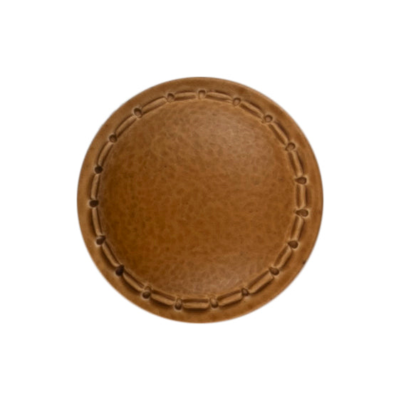 2 chocolate brown imitation leather buttons with a stitched rim on a Milward card