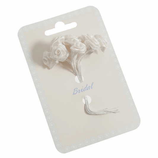 Ivory Ribbon Rose Flower Stems - 15mm (Pack of 12 Stems)