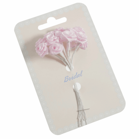 Baby Pink Ribbon Rose Flower Stems - 15mm (Pack of 12 Stems)