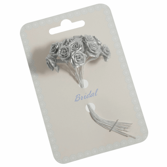 Silver Ribbon Rose Flower Stems - 15mm (Pack of 12 Stems)