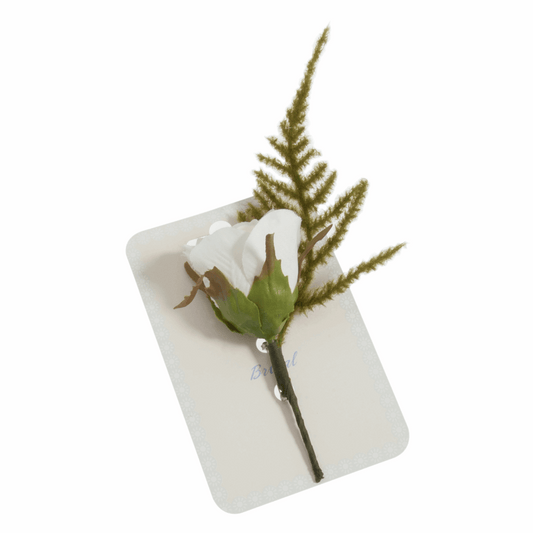 White Rose Corsage with Fern - 5cm