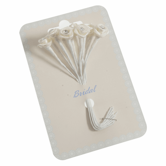 Cream Ribbon Rose Flower Stems with Diamante - 13mm (Pack of 12 Stems)