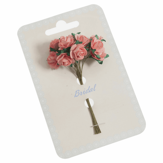 Peach Rose Paper Flowers - 14mm (Pack of 12 Stems)