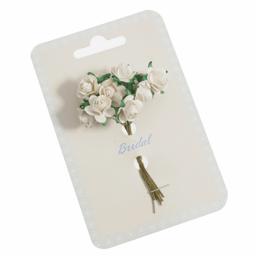 White Rose Paper Flowers - 14mm (Pack of 12 Stems)