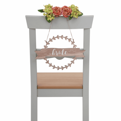 Natural Bride & Groom Chair Sign with Wreath Banner