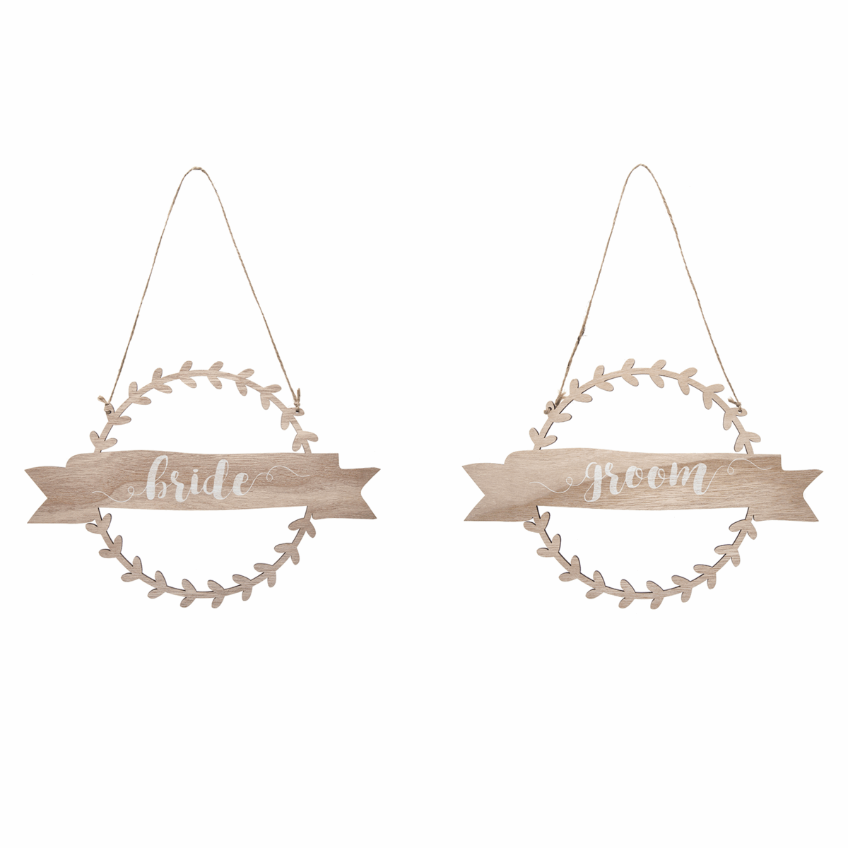 Natural Bride & Groom Chair Sign with Wreath Banner