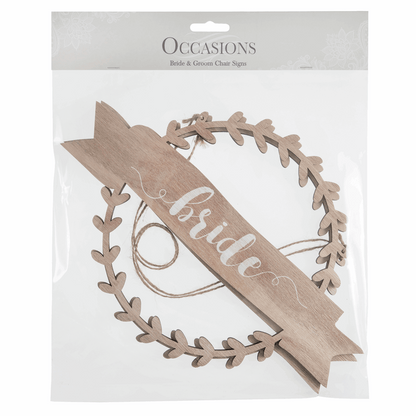 Natural Bride & Groom Chair Sign with Wreath Banner