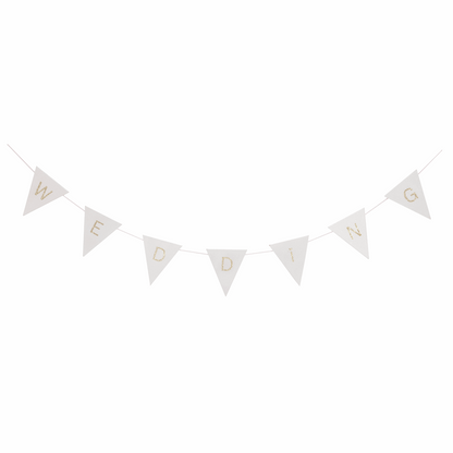 Wedding Bunting - White with Gold Glitter
