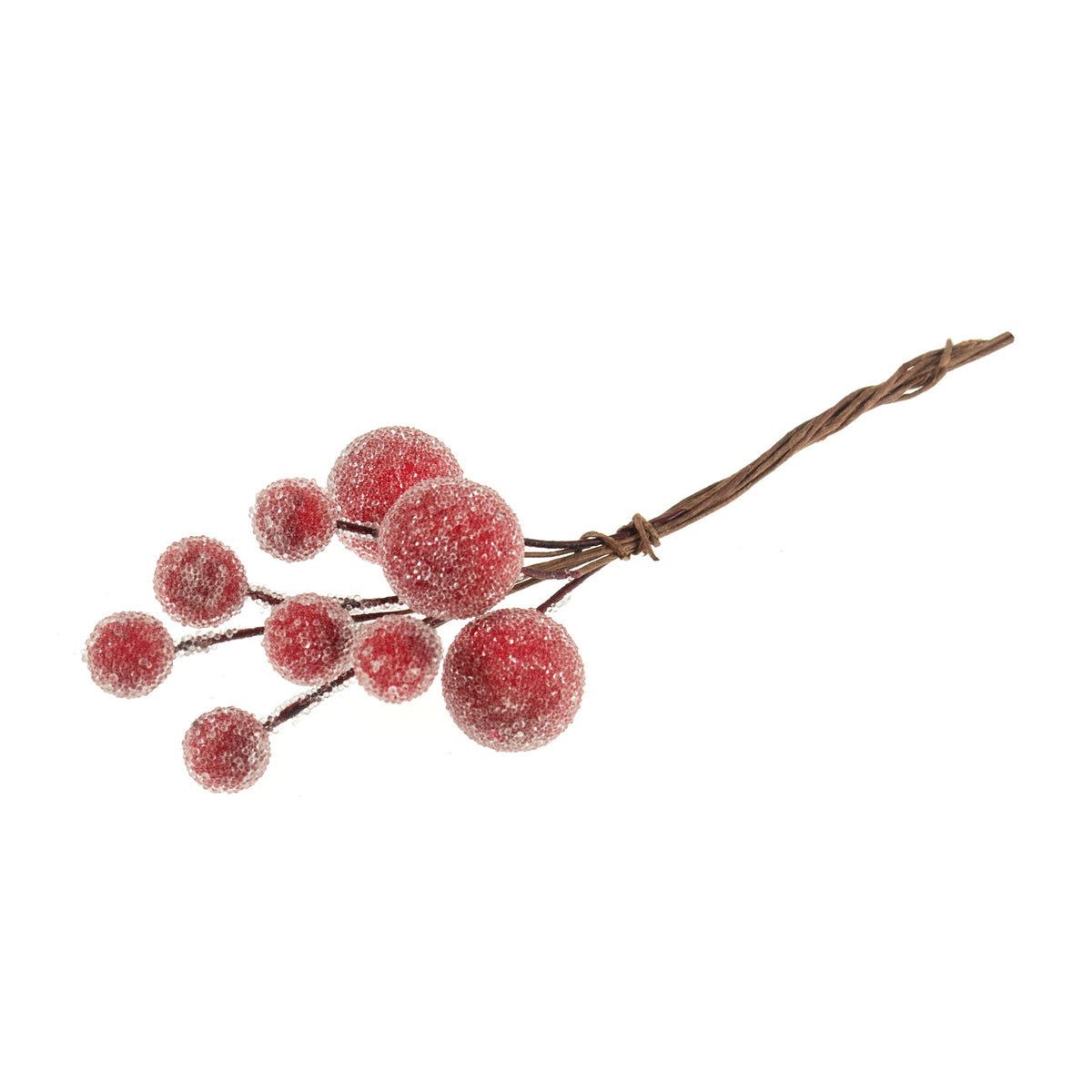 Bunch of frosted red berries on wire stems