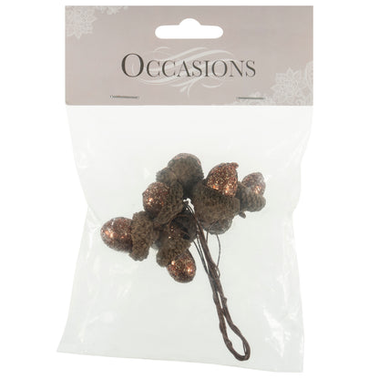Bunch of bronze glitter acorns on wire stems