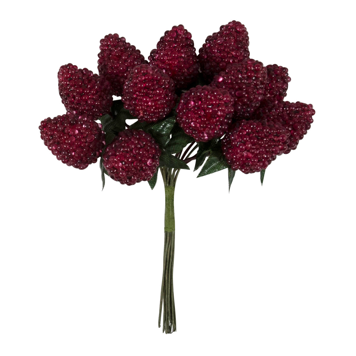 Artificial raspberry pick with a bunch of berries