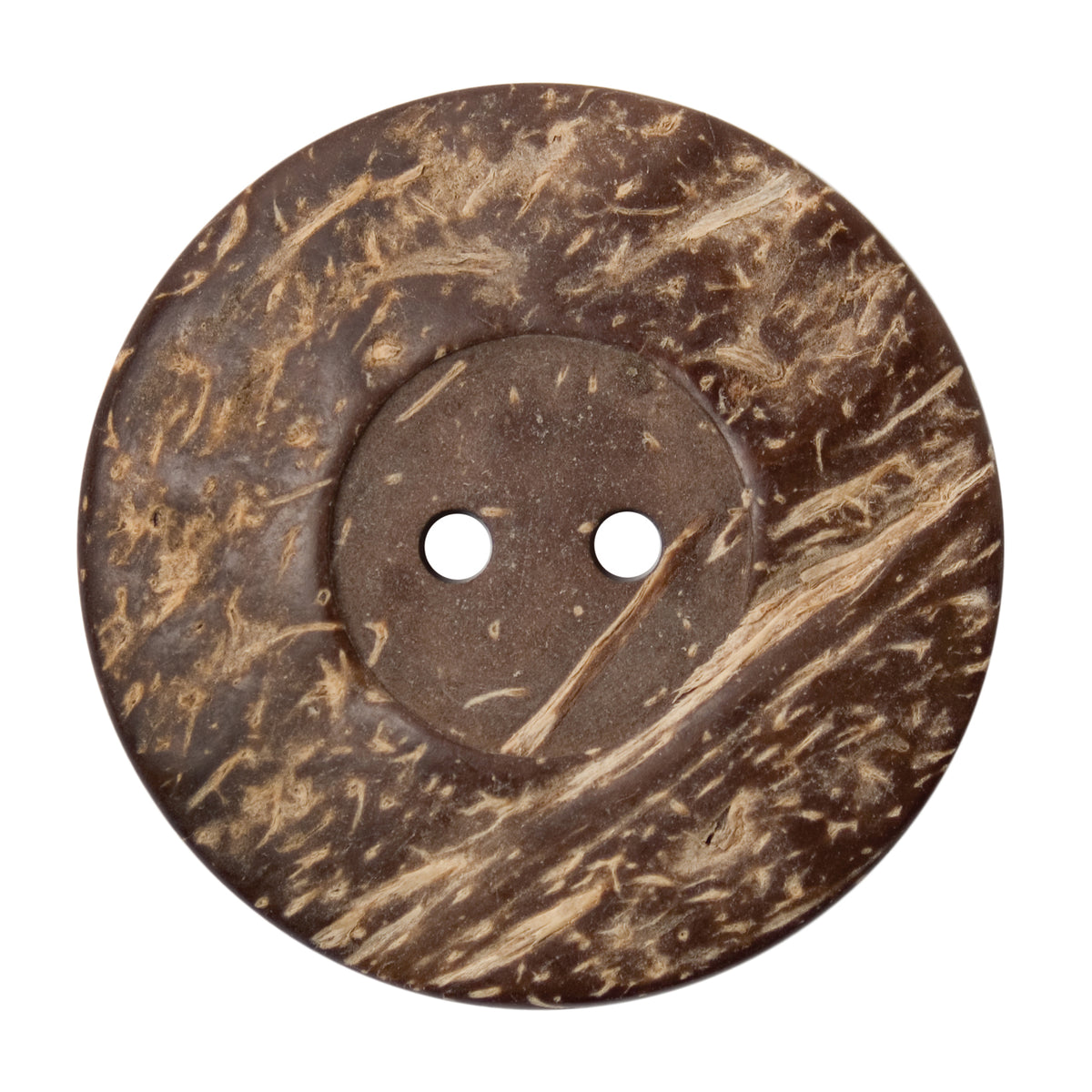 Large round brown coconut button with two holes