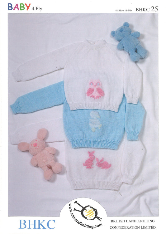 Knitting pattern cover showing embroidered sweaters