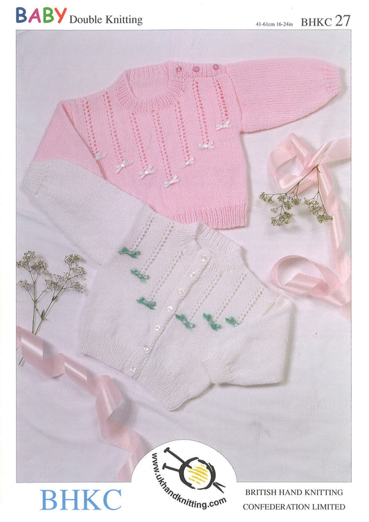Knitting pattern cover showing cardigan and sweater