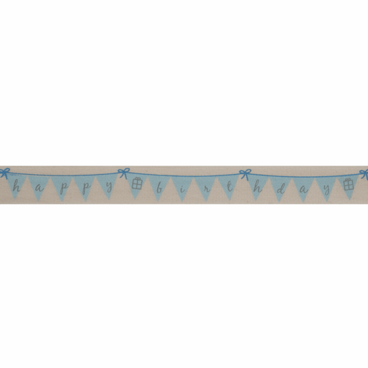 Bowtique Blue Happy Birthday Bunting Grosgrain Ribbon - 5m x 15mm Roll