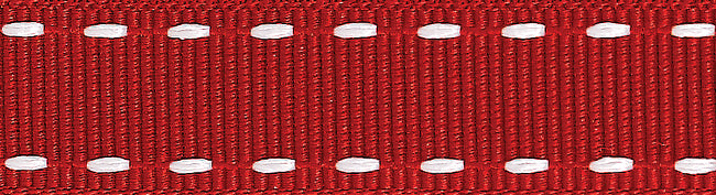 Reel of red and white stitched grosgrain ribbon
