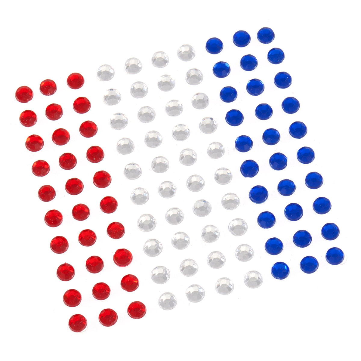 4mm red, clear and blue diamantes