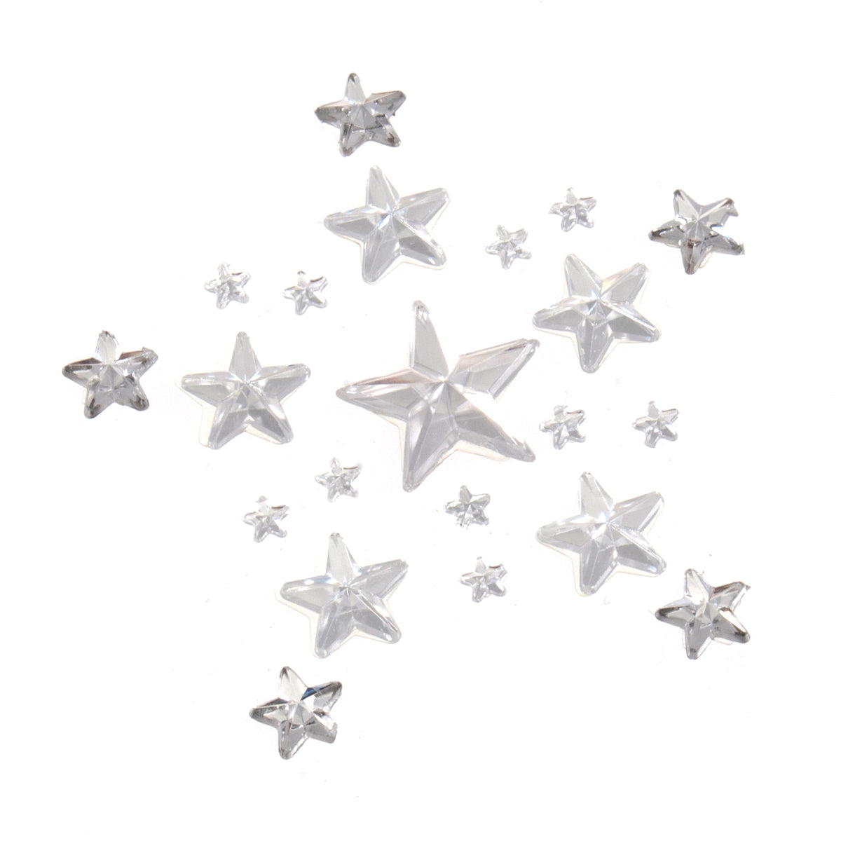 Clear faceted gem stars in assorted sizes