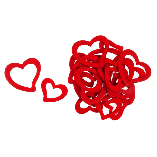 Red outline heart craft embellishments in two sizes
